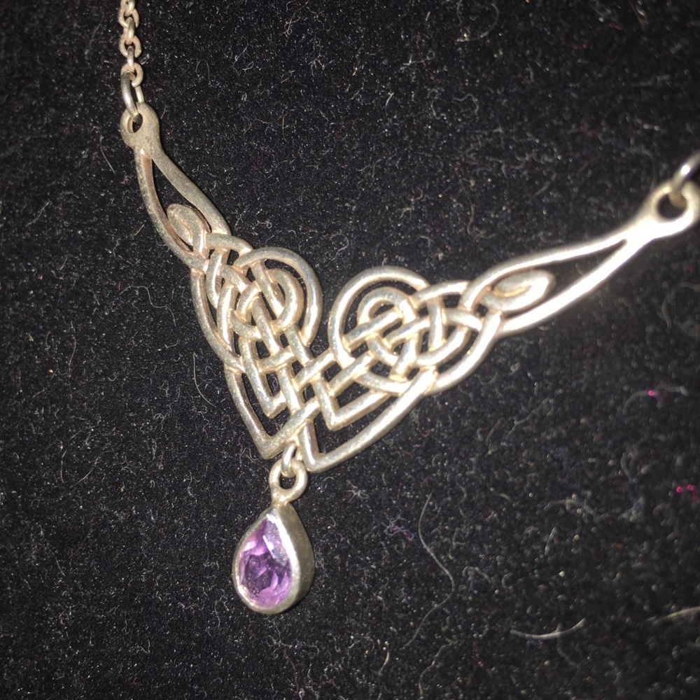 Sterling Silver Celtic Dangle Amethyst Necklace - image 6